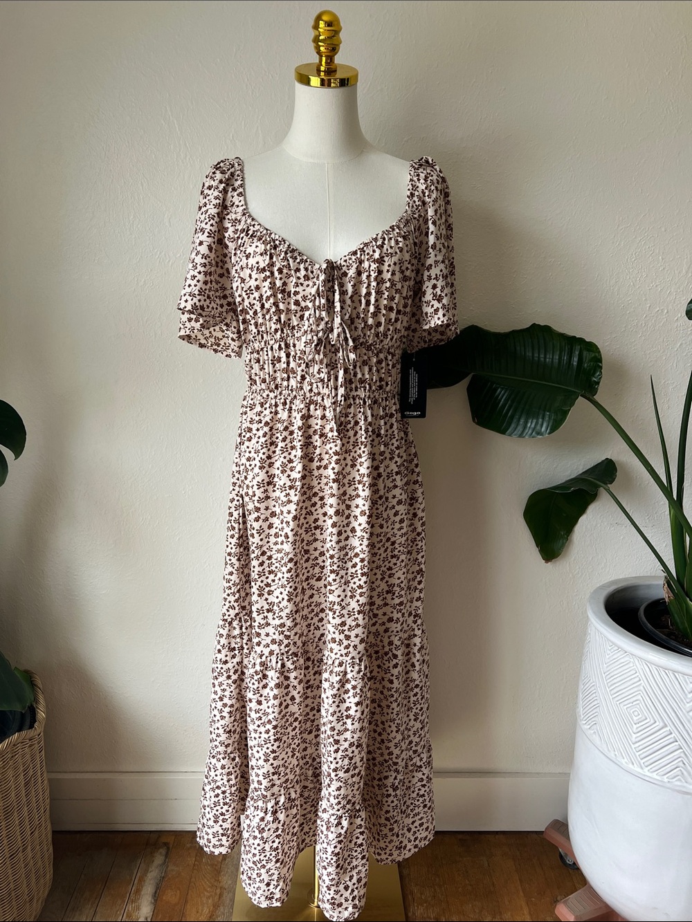 Blush-Cream & Beige Floral Smocked Maxi Dress. Cottagecore. New with Tags.